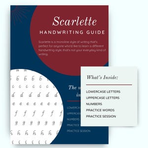 SCARLETTE 手書き練習ワークシート PDF | 大人とティーン向け印刷可能なPDFアルファベットワークブック | デジタルアルファベットトレースシート