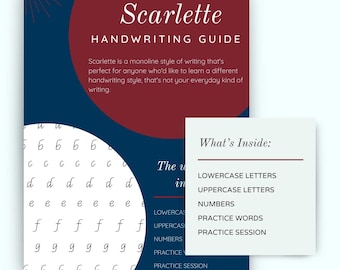 Hojas de práctica de escritura a mano de SCARLETTE / Libro de ejercicios del alfabeto imprimible en PDF para adultos y adolescentes