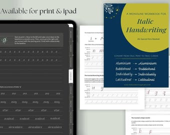 Cuaderno de ejercicios de escritura cursiva (PDF) / Guía de escritura cursiva monolineal / Hojas de práctica para la transición de letra impresa a cursiva para adultos