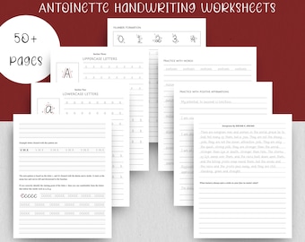Hojas de trabajo para practicar la escritura a mano de Antoinette / Escritura a mano para principiantes