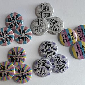 Pronoun Buttons - They/Them, She/Her, He/Him | 6 variations + French
