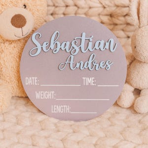 Personalized Round 3D Baby Name Stats Wooden Sign, Baby Name Announcement, Custom Baby Shower Gift, Hospital Announcement, Newborn Photo