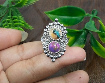 Oyster Turquoise Ring, Purple Copper Turquoise Ring. 925 Sterling Silver Ring, Handmade Statement Ring, Boho Stacking Ring, Gift For Women