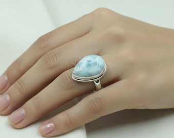Blue Larimar 925 Sterling Silver Handmade Design Boho Ring Yellow & Rose Gold Plated Rings