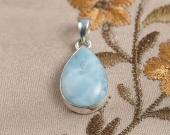 Natural Blue Larimar Gemstone Pendant 925 Sterling Silver Pendant Handmade Gemstone Pendant Blue Stone Pendant Valentines Day Gift Jewelry