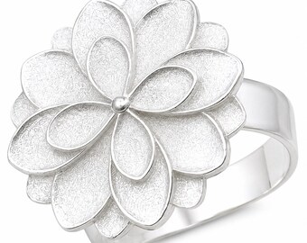 Handmade Sterling Silver Spinning Flower Ring, Floral Spinner , Fidget Meditation , Boho Statement , Adjustable Silver , Gift for Her