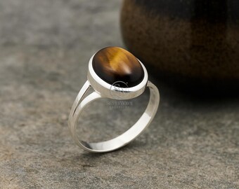 Brown Tiger Eye 925 Sterling Silver Ring | Handmade Boho Gemstone Jewelry