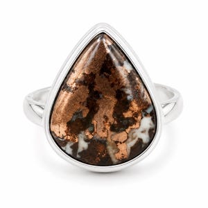 Natural Copper Dolomite Ring, 925 Sterling Silver, Triangle Gemstone Ring, Handmade Statement Jewelry, Gift for Her