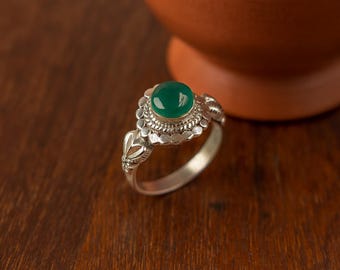 Anillo de plata de ley con ónix verde, anillo apilable hecho a mano