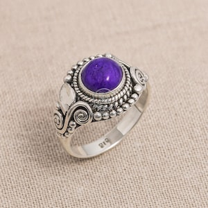 Purple Charoite Ring: 925 Sterling Silver, Bohemian Healing Crystal