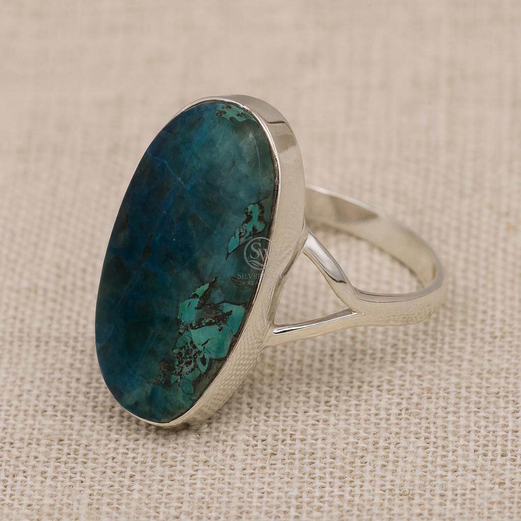 ブルーネオンアパタイトリング 925スターリングシルバーリング