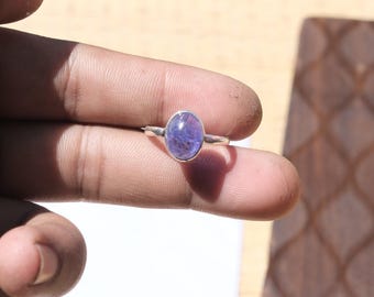 Natuurlijke blauwe kyaniet 925 sterlingzilver handgemaakte belofte ring kyaniet cadeau sieraden voor haar