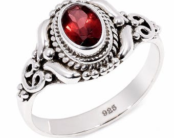 Natural Red Garnet 925 Sterling Silver Handmade Ring, January Birthstone Ring, Boho Garnet Gemstone Ring, Gift for Her