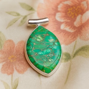 Natural Green Copper Turquoise Pendant 925 Sterling Silver Yellow Gold Rose Gold Plated Handmade Statement Pendant Turquoise Gift Jewelry