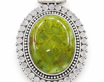 Anhänger mit grünem Opal, ovalem Cabochon aus 925er Sterlingsilber, Boho-Schmuckstück