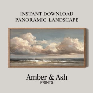 Panoramautsikt över molnlandskap och havslandskap, konstverk med kustlandskap (digital nedladdning)
