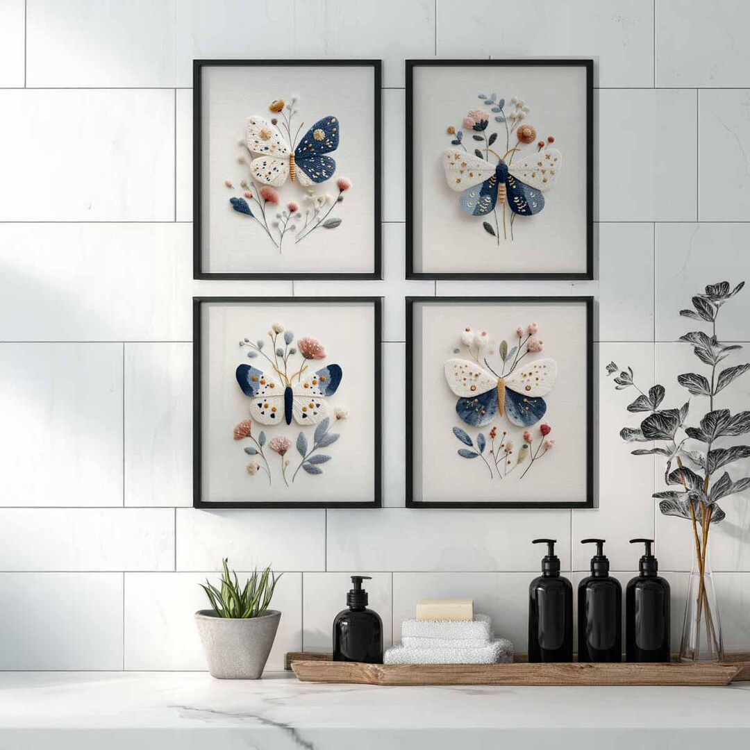 Blue Butterfly Botanical Prints | Vintage Nursery Wall Art Set (digital ...