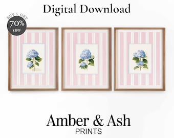 Hydrangea Print Set – Vintage Floral Wall Art, Cottagecore Decor (Digital Download)