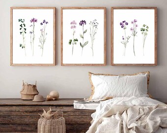 Set de láminas de flores prensadas, arte mural botánico rústico (descarga digital)