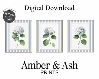 Hydrangea Print Set, Coastal Grandmother Style, Vintage Floral Decor (Digital Download)