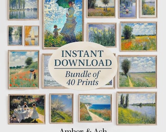 Monet Print Set of 40, Impressionist Gallery Wall Art (Digital Download)