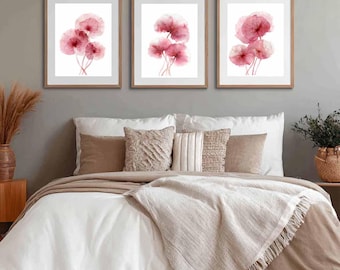 Pink Coral Floral Art Set, Watercolor Flower Prints (Digital Download)