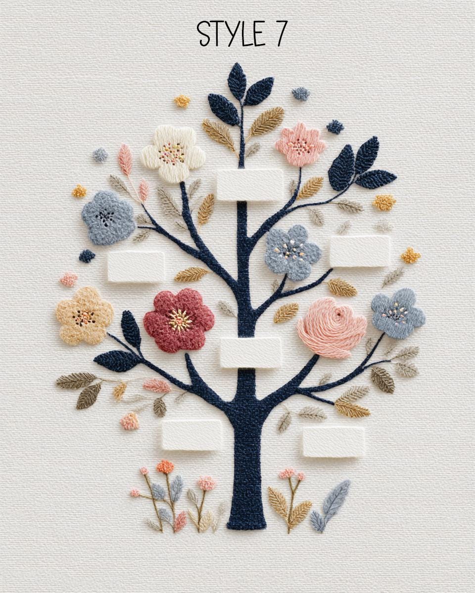 Personalized Family Tree Print • Embroidered Style Heirloom Artwork - Etsy