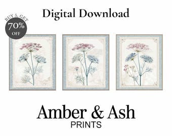 Vintage Floral Print Set – Cottagecore Botanical Wall Art (Digital Download)