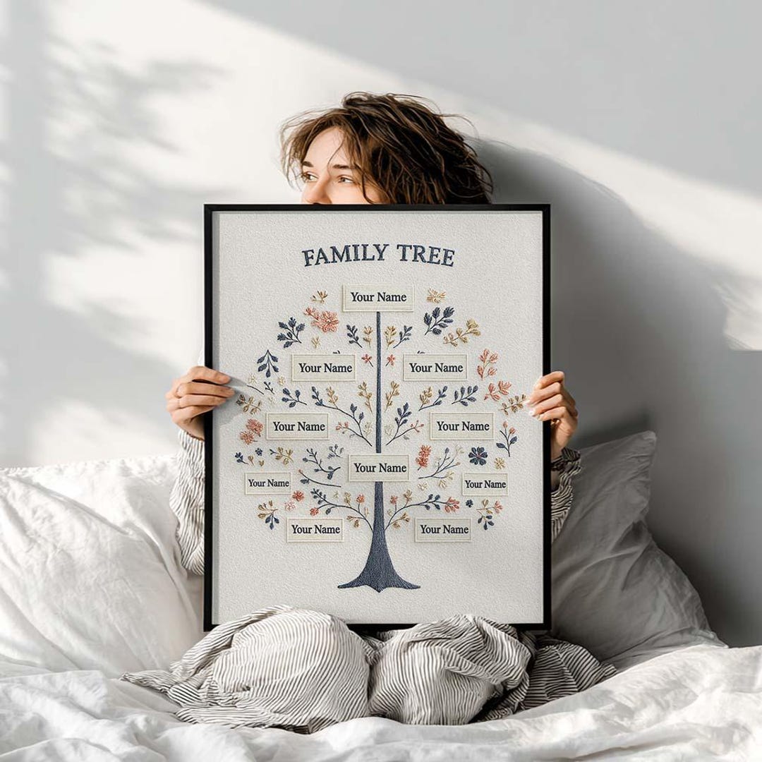 Personalized Family Tree Print • Embroidered Style Heirloom Artwork - Etsy