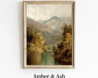 Vintage Autumn Lake Landscape Print: Rustic Farmhouse Wall Art (Digital Download)