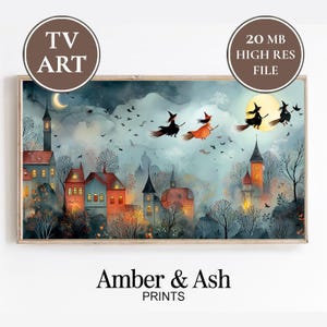 Whimsical Witch Halloween Frame TV Art: Spooky Autumn Decor (Digital Download)