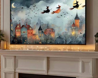 Halloween Frame TV Art, Spooky Witches, Autumn Decor (Digital Download)