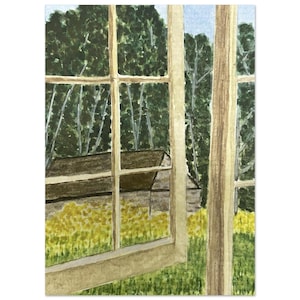 Barn Window Art, Rustic Barn Watercolor Print, Country View, Farmhouse Decor, Minimalist Landscape, Cottagecore Wall Art