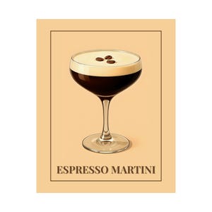 Espresso Martini Wall Art Print, Matte Vertical Poster, Coffee Lover&#39;s Decor, Cafe Wall Art, Bar Decor, Gift for Bartenders