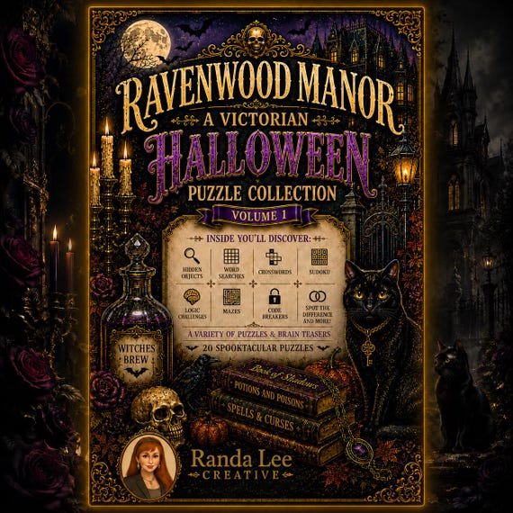 Ravenwood Manor Victorian Halloween Puzzle Book, Printable PDF, Instant Download