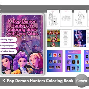 K-Pop Demon Hunter Coloring Book | 43-Page Digital Download + 7 Lyric Pages & Bonus Stickers | Printable Anime Fantasy Art for Fans