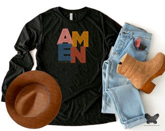 A M E N — Christian Tshirt, Graphic Tees for Women, Faith Shirts, Tshirts with Sayings, Inspirational Wear