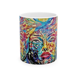 Vibrant Art Ceramic Mug, Colorful Face Design Coffee Cup, Unique Gift for Art Lovers, Home Decor, Colorful Mug