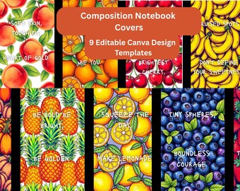 Fruit Art Composition Notebook Cover Templates: Customizable Canva Design (Digital Download)