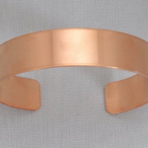 Copper cuff bracelet blank, 1/2 inch x 6 inch, UNFINISHED for flame painting, adding patina, enameling, etching blank