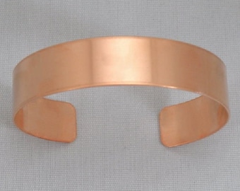 Copper cuff bracelet blank, 1/2 inch x 6 inch, UNFINISHED for flame painting, adding patina, enameling, etching blank