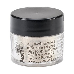 May include: A small, round jar of Pearl Ex Interference Red pigment powder. The jar has a black lid and a white label with the product name, color number, and website address.