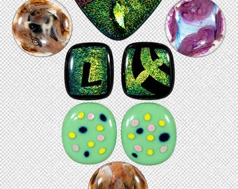 set of 8 glass cabochons