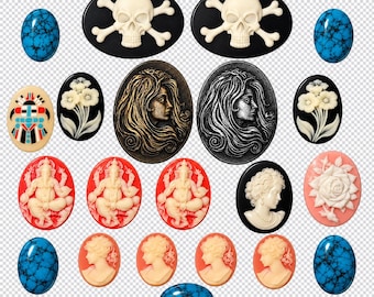 Set of 21 misc. cabochons largest is 40x30mm