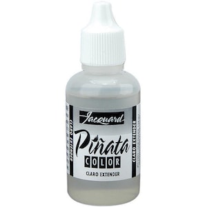 May include: A clear glass bottle with a white dropper top. The bottle is labeled "Jacquard Piñata Color Claro Extender".