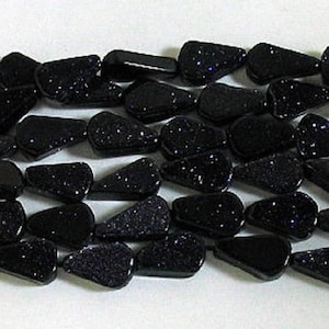 Blue goldstone flat drop beads, 7-9mm in size, 14&quot; strand