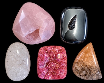 Set of five druzy  cabochons largest is almost 1 3/4 inches long.