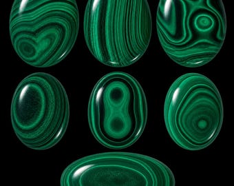 Seven Polished Malachite Cabochons 380Ct