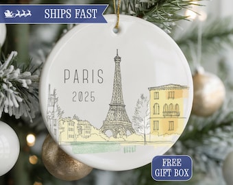 Paris Christmas Ornament, France Vacation Ornament, Custom Paris France Trip Keepsake, Personalized France Family Vacation Bauble