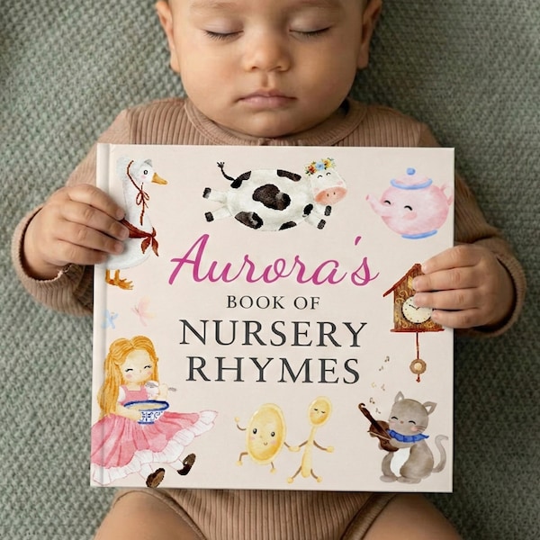 Personalized Nursery Rhymes Book, Custom Baby Name Storybook, Baby Shower Gift for Girl or Boy, First Birthday Gift for Niece, Baby Keepsake